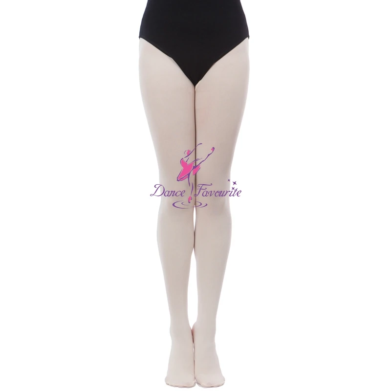 Girls Pink/White Seamless Convertible Ballet Dance Tights with Hole TF07
