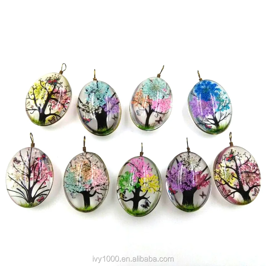 Hot sale Resin Flower Pendant Flower Jewelry Glass Oval Pendant Necklace Real Pressed Flower Crystal Jewelry for Girl