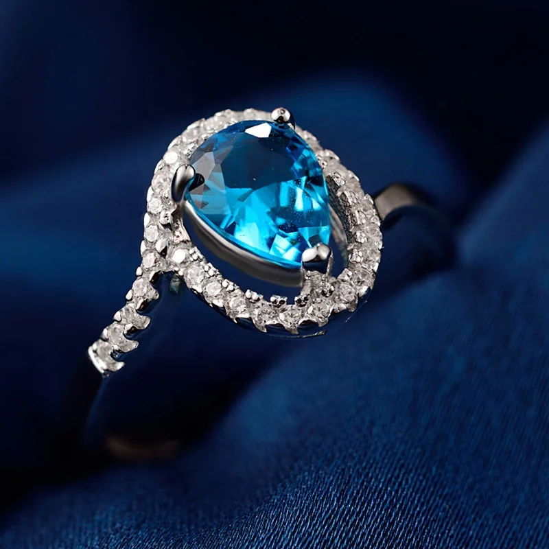 Luxury 925 silver Classic Blue Heart full CZ Diamond Moissanite Wedding Ring for Bride DS0118