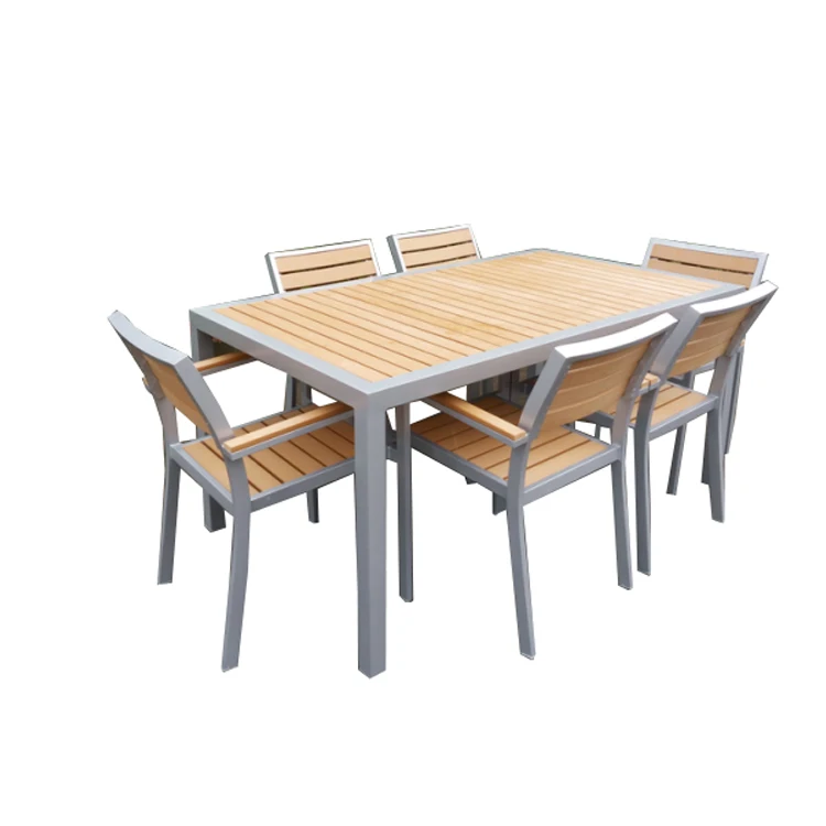 Garden plastic wooden furniture modern dining table chairs set