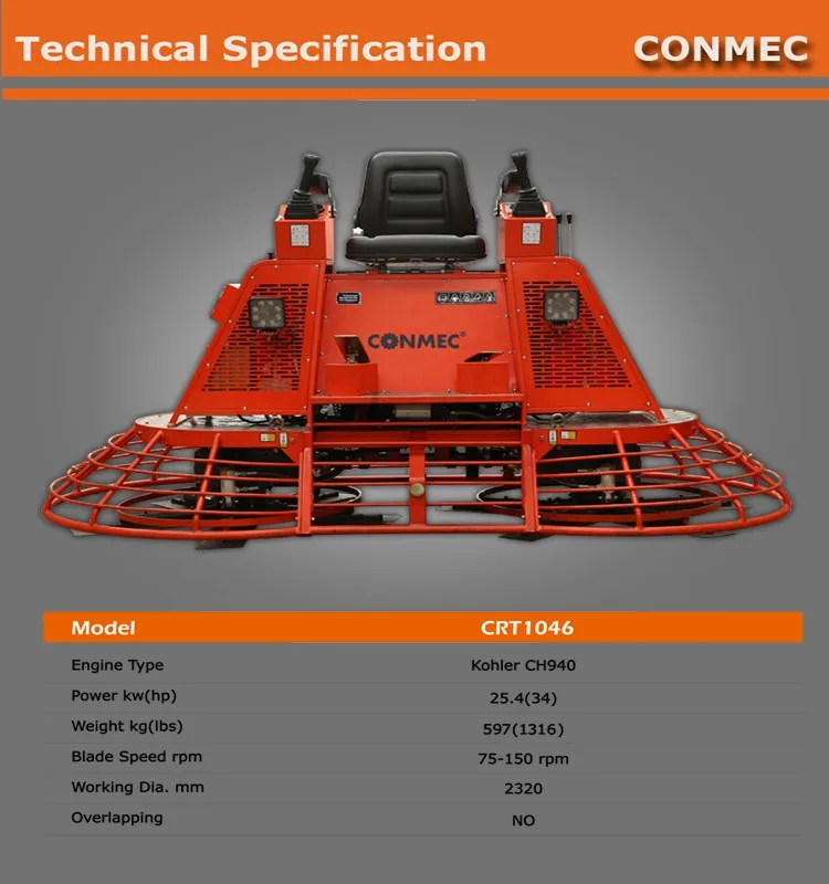 
Hot! Hydraulic-drive Ride On Power Trowel CRT1046 Series, Concrete Finish Trowel Machine, CE Certification, Helicopter 
