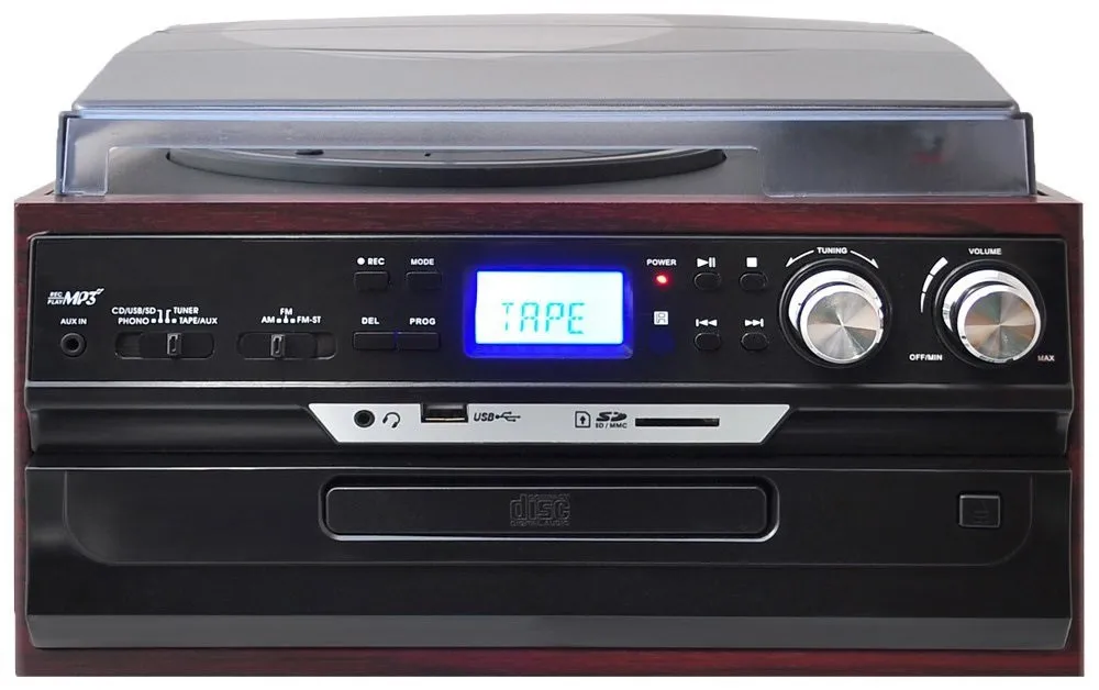 portable vintage 3 speed lp turntable record player & cassette /CD/USB radio player