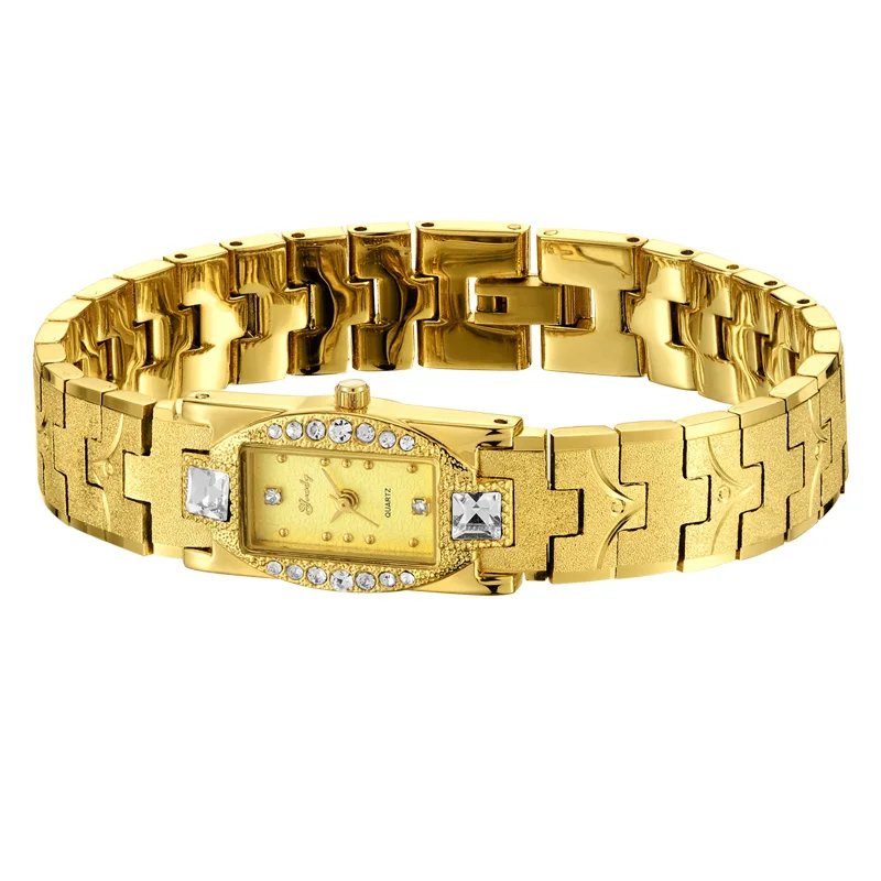 Shenzhen golden bracelet watch with rectangular case original imported movt brass metal watches