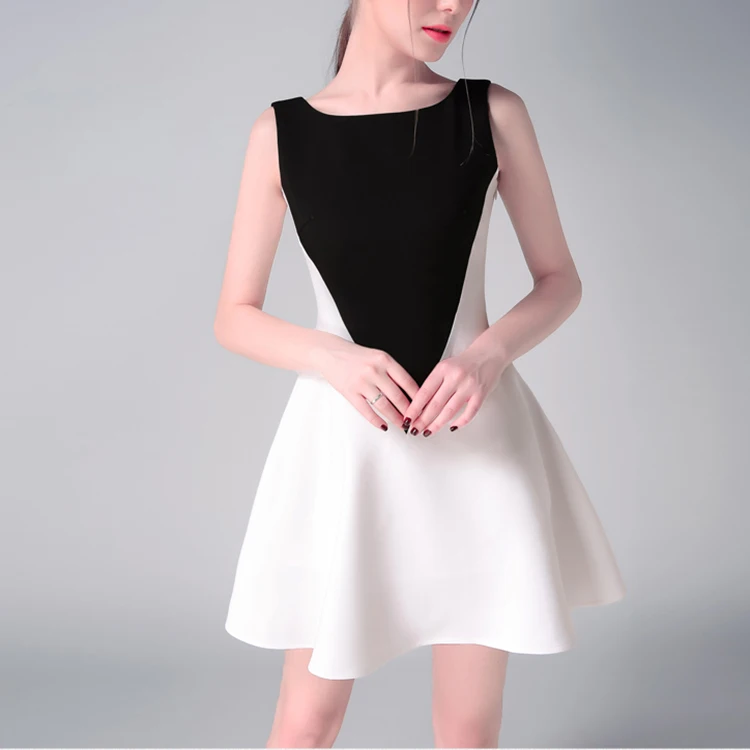 Style Clothes Women Black Sleeveless with Contrast Dress Europe Casual Dresses Plus Size LOOSE Polyester / Cotton Plain Dyed