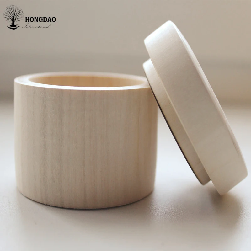 
HONGDAO Laser engraving logo cylindrical pine box round wooden box Keepsake Gift Box 