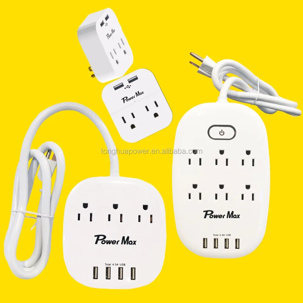 6 Outlet Swivel Surge Protector Wall Tap, 2100 Joules, White, 4 Outlet 6 ft cord made in China