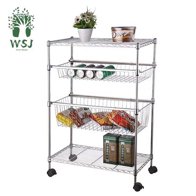 4 Tiers Chrome and Powder Coated Metal Storage Wire Shelf