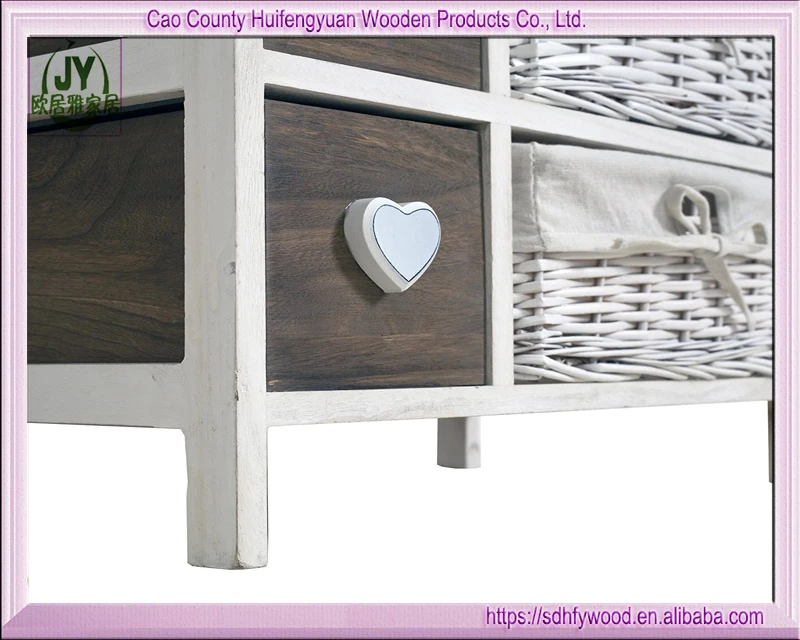 Wooden Drawer Cabinet Bedside Units Storage Willow Basket Wicker Chest white and brown