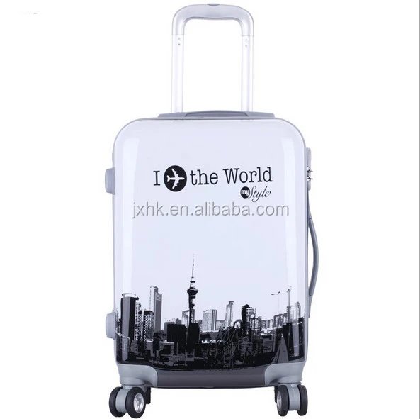 Newest fashion suitcase polycarbonate printing film smart luggage promotion gift travel bags