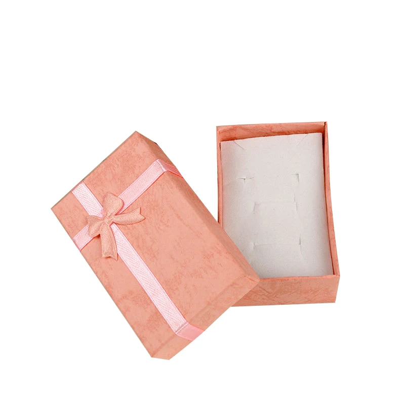 Custom logo small jewelry paper packaging gift box girls earring jewelry mini color cheap packing storage box with ribbon