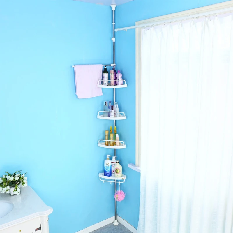 
Adjustable wall rack basket storage organizer stainless steel 4 tier corner shower caddy plastic bathroom shelf 