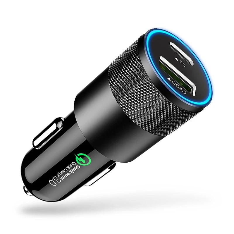 
QC 3.0 PD TYPE-C dual port Dual USB Fast Car Charger Adapter Compatible vehicle charger for iPhone X- Galaxy S10 S9 S8 S7 S 