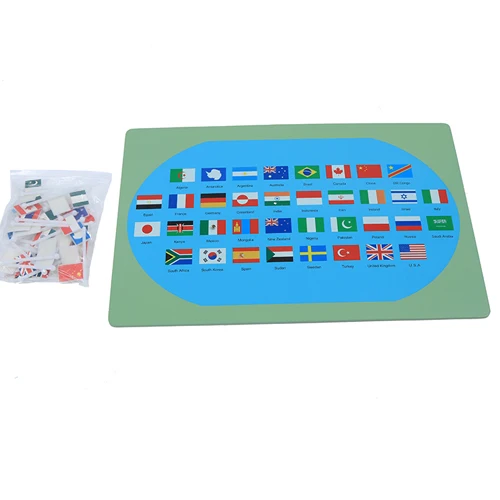 Hot sale New Montessori Equipments Custom Early Baby Montessori Wooden Educational Materials geographic toys Flags of the World