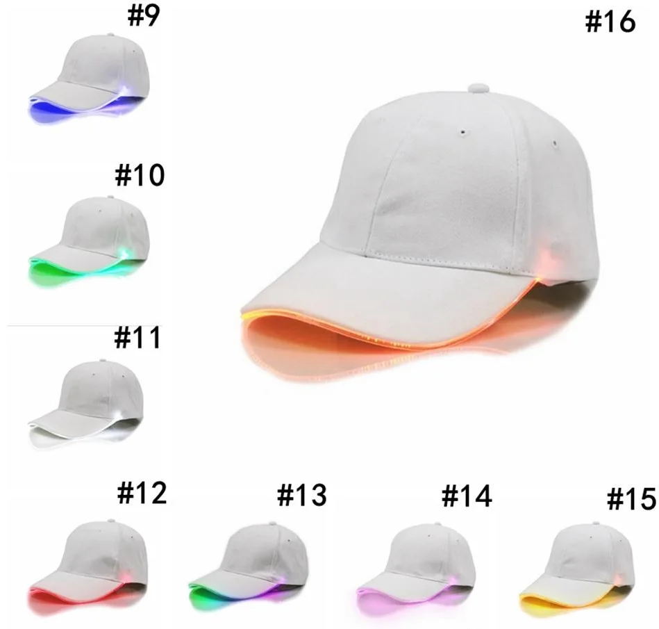 Hot New LED Baseball Caps Cotton Black White Shining LED Light Ball Caps Glow in Dark Adjustable Snapback Hats Luminous Party