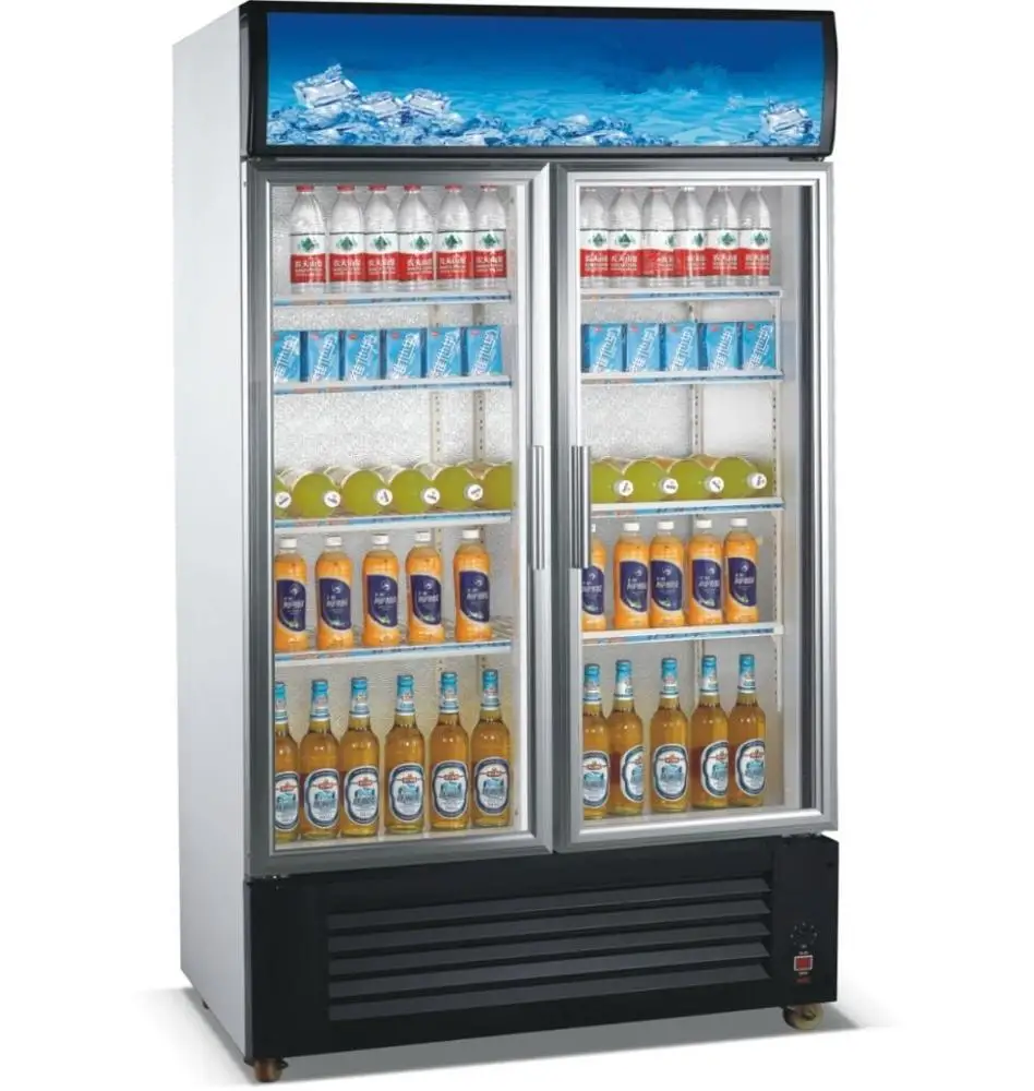 1000 Liters 2 Glass Door  Display Fridge Commercial Refrigerator for Drinks