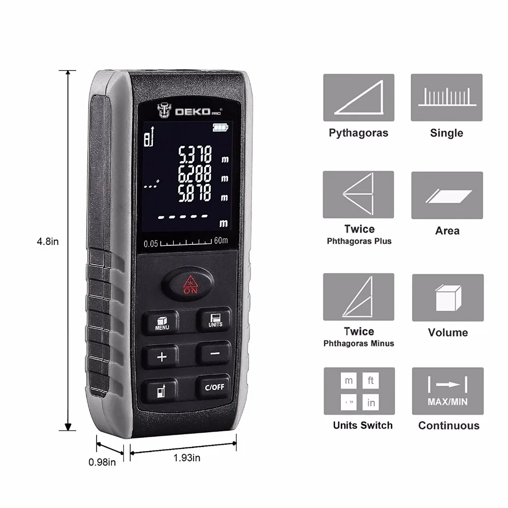 DEKO LRE52140M Handheld Laser Distance Meter Mini Laser Rangefinder Measuring Instrument Laser Measure Distance Meter
