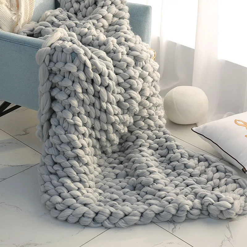 wholesale Dropshipping Baby adult Custom  australian poly merino wool chunky knit blanket