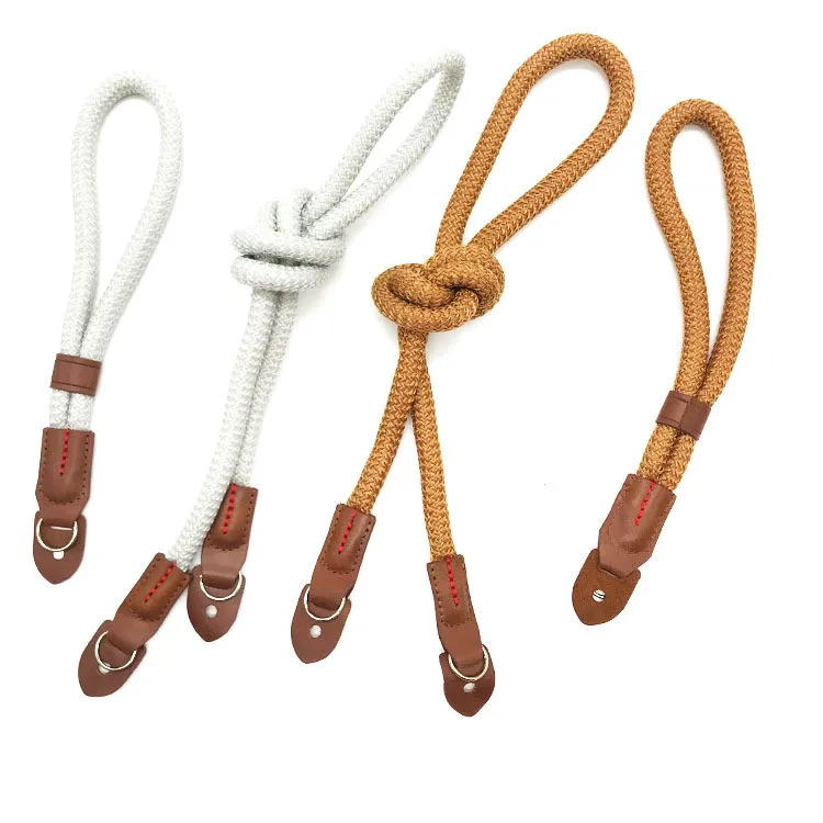 custom adjustable safety pp material paracord rope camera hand wrist strap with leather ends