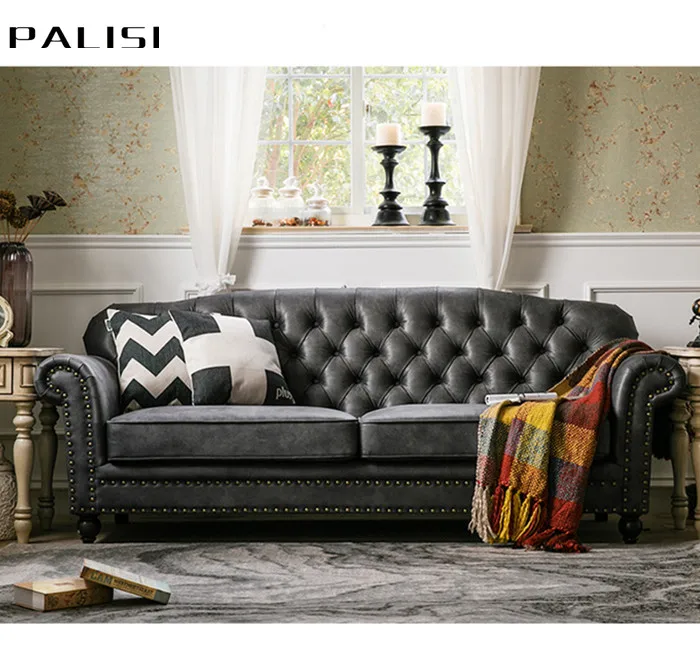 Tufted American Country Sofa Design 1 2 3 seat  Fabric Material Collocation Vintage Sofa Set Design Wood Legs
