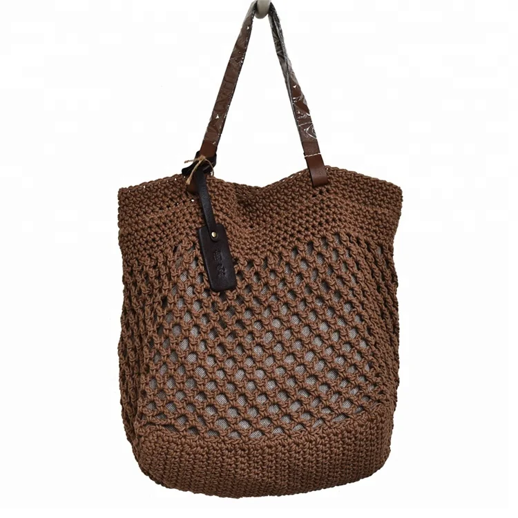 
2021 Eco-friendly Washable Vintage Hand Knitted Macrame mesh Bags crochet tote Macrame Ladies Bag 