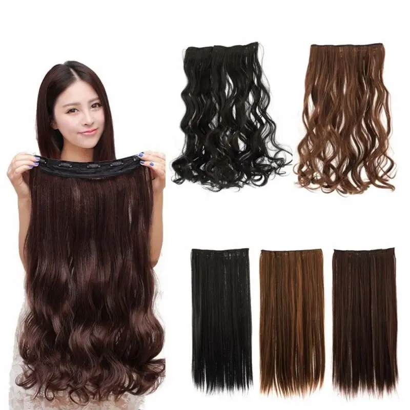 Hot Selling Top 1pc Straight synthetic hair, clip in Hair Extensions, Fashion 3/4 Full With 5 Clips Long 3 colors