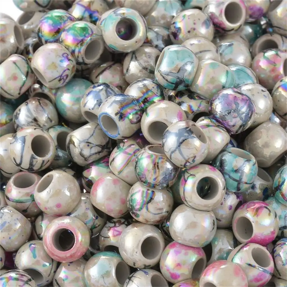 Mixed Color Round Flower Big Hole Beads Round ball Loose Beads