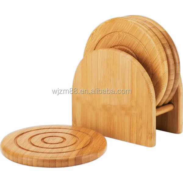 round shaped bamboo coasters set, coffee cup coasters wholesale