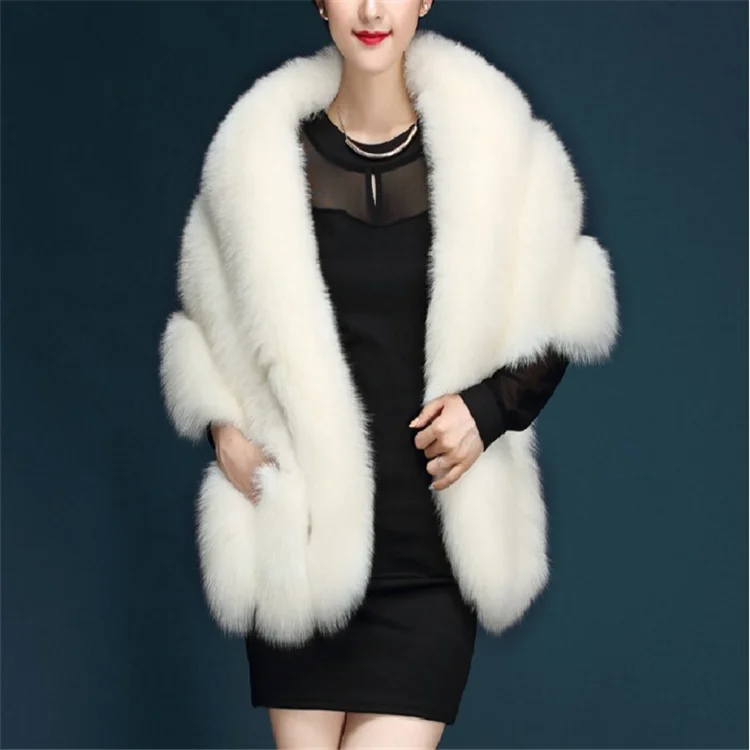 Women Luxury Faux Fox Fur Shawls Cape Fashion Party Colorful Fur Shawl