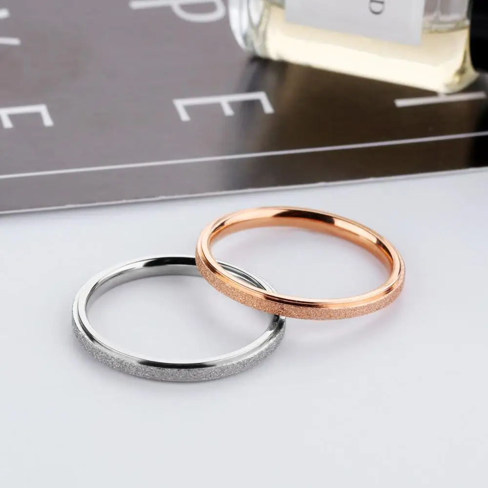 Popular Titanium Steel Matte Rose Gold Tail Fine Frosted Pressed Sand Finger Ring