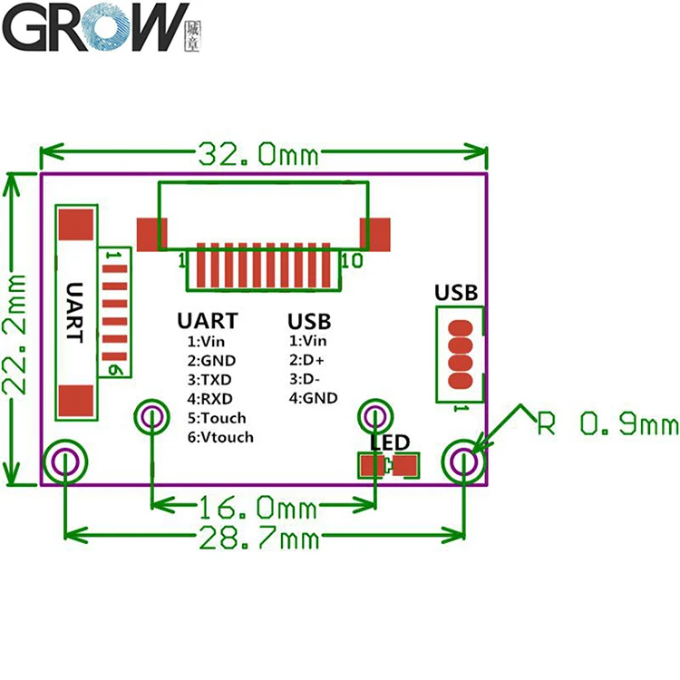GROW R303T FPC1020 USB and UART Interface Finger Touch Function for Fingerprint Module Sensor With 1000 capacity