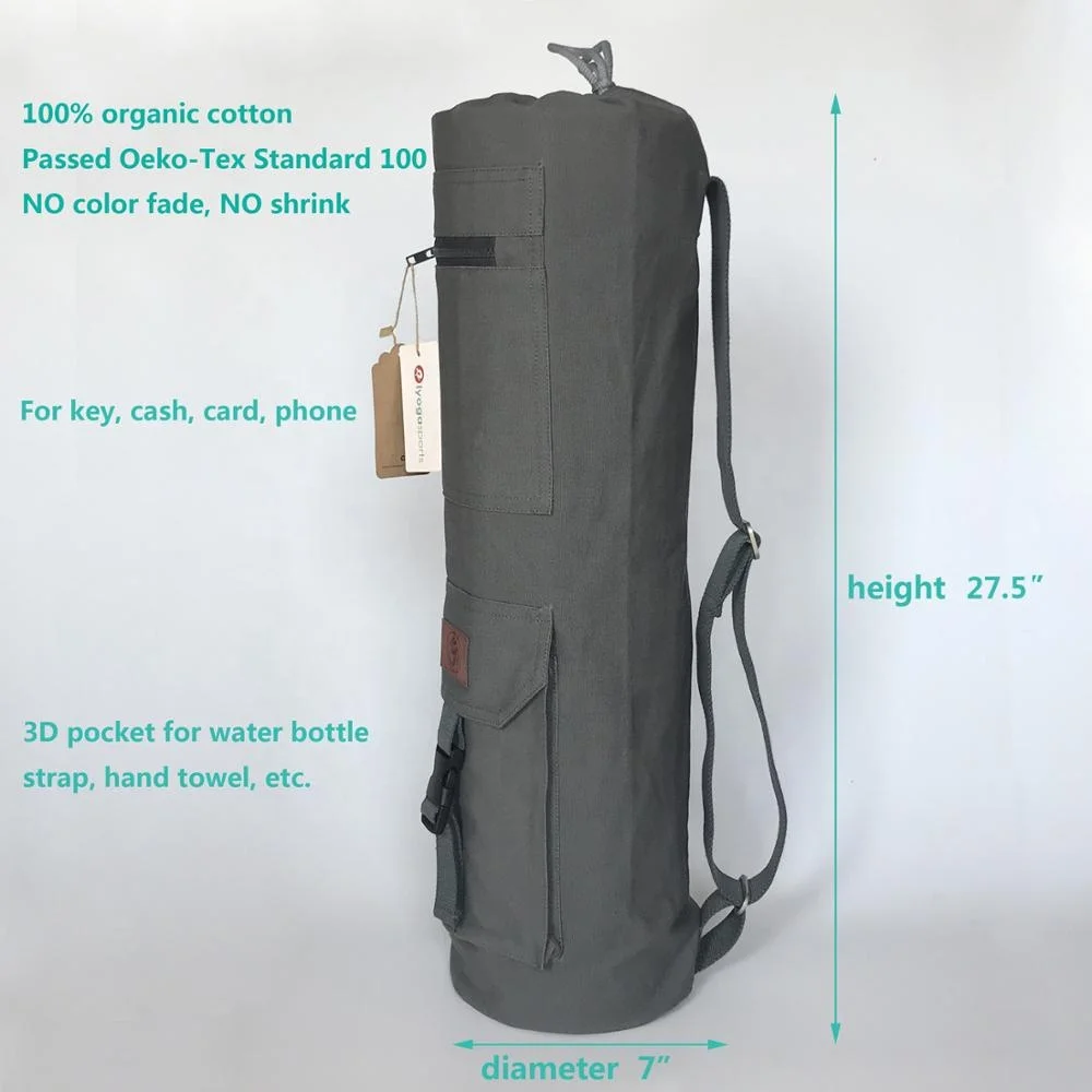 
100% organic cotton yoga mat bag high quality cotton yoga bag with 2 pocket designed by iyogasports 