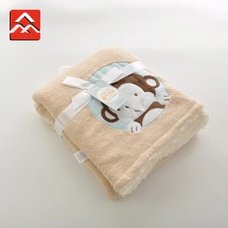 Double Sides Super Soft Coral Fleece Sherpa Animal Monkey Baby Blanket