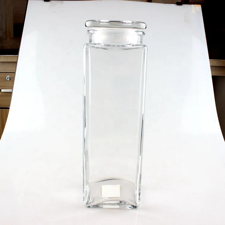 Hot selling square glass storage jar storage canister with stopper lid