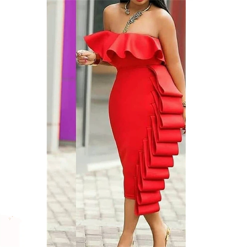 Hot Girl Dress Bodycon Evening Off Shoulder Party Ruffles Sexy Summer Club Wear Dress Backless Ladies Slim Elegant Tight Robes