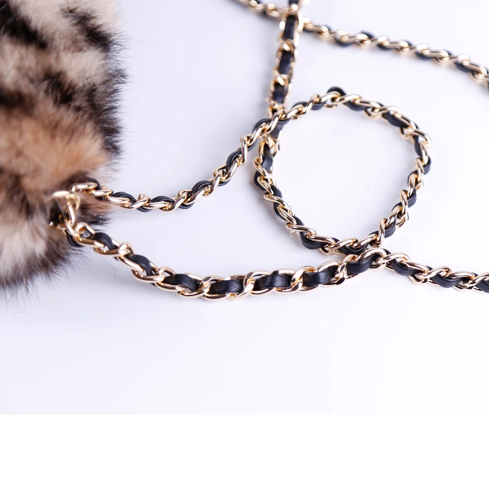Fashion Designer Charm Luxury Leopard Pattern Print Real Rabbit Fur Women Fur Bag
