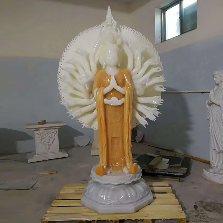 White marble thousand hand Bodhisattva statues stone kwan yin buddha statue
