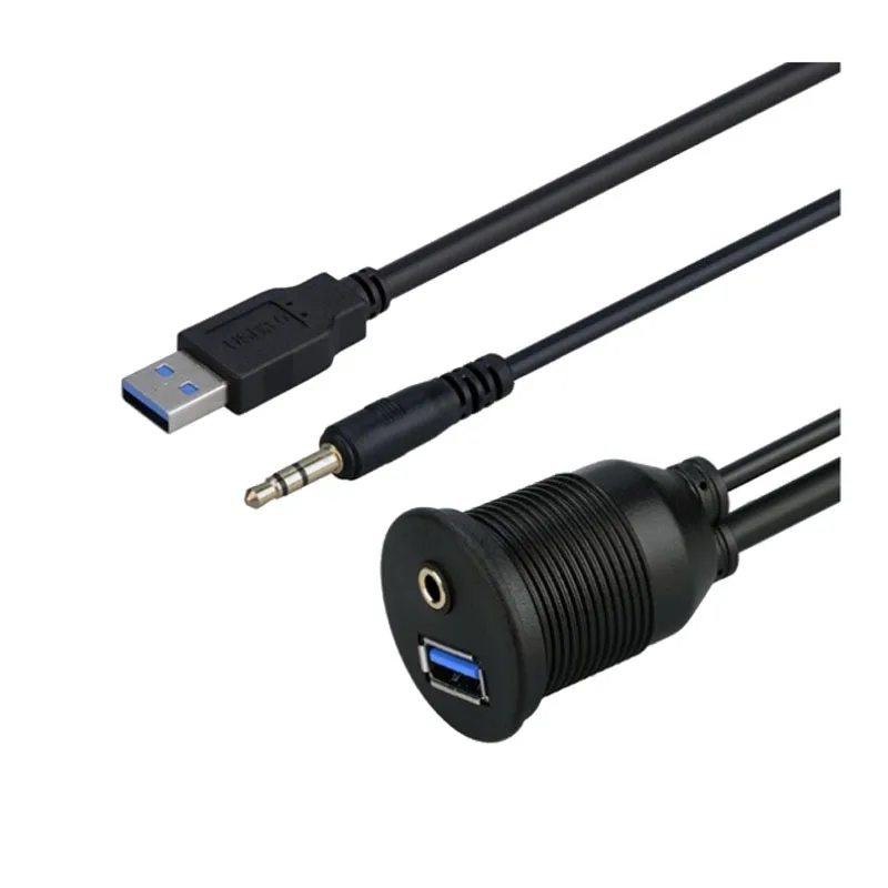 shielded car dashboard panel mount speaker USB A 3.5mm female to USB A 3.5mm male aux audio stereo power extension cable for car