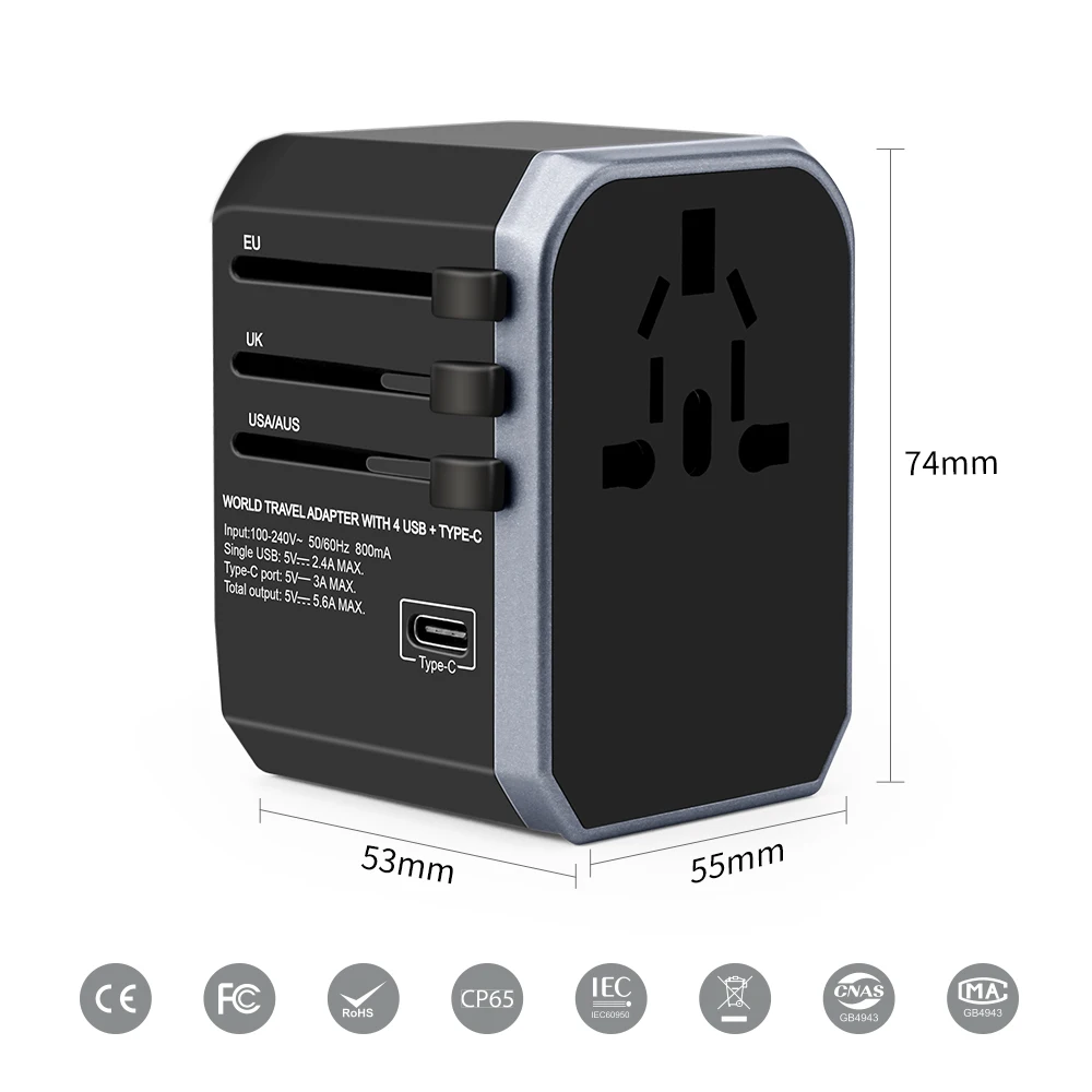 
New USB Universal Travel Adapter USA Europe UK AUS worldwide plugs Type C charger travel adaptor 
