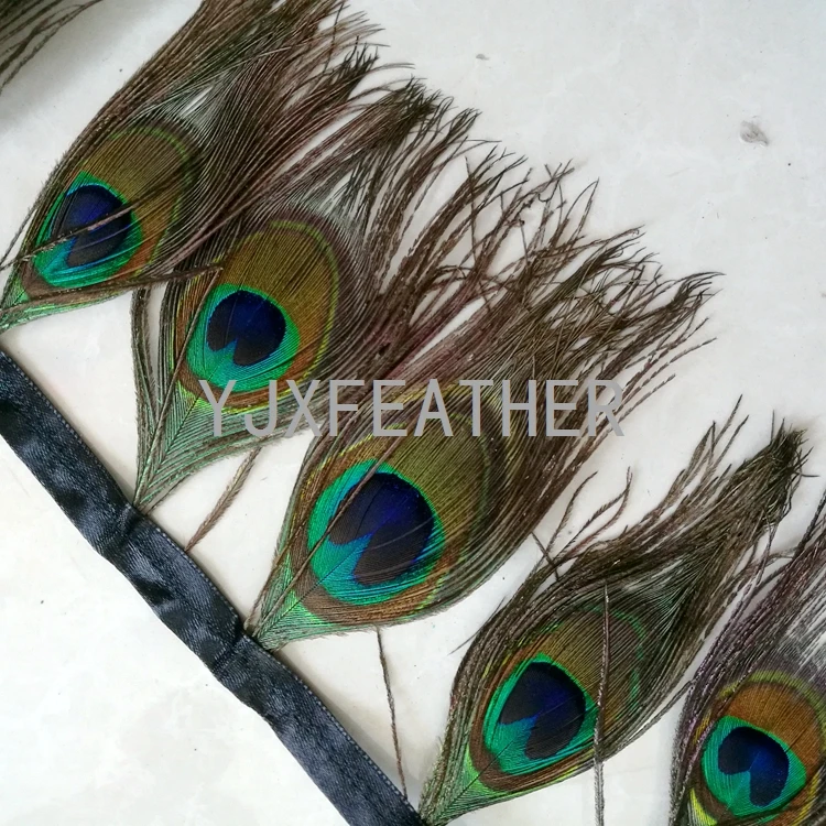 wholesale artificial peacock feather trim fringe trimmings with full eyes