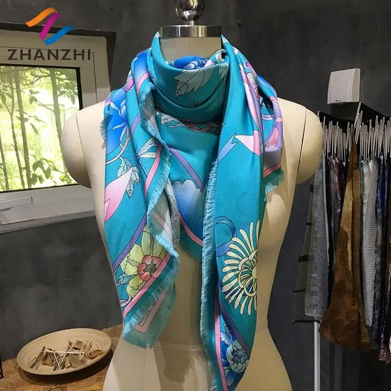 Custom design floral 100% silk satin scarf