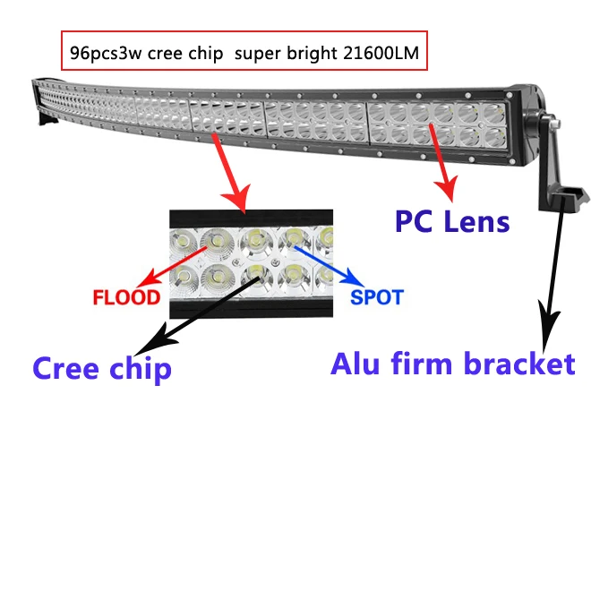 low price 288W 50 inch curve/ straight led light bar off road light bar 288w curve led light bar for trucks/ Jeep