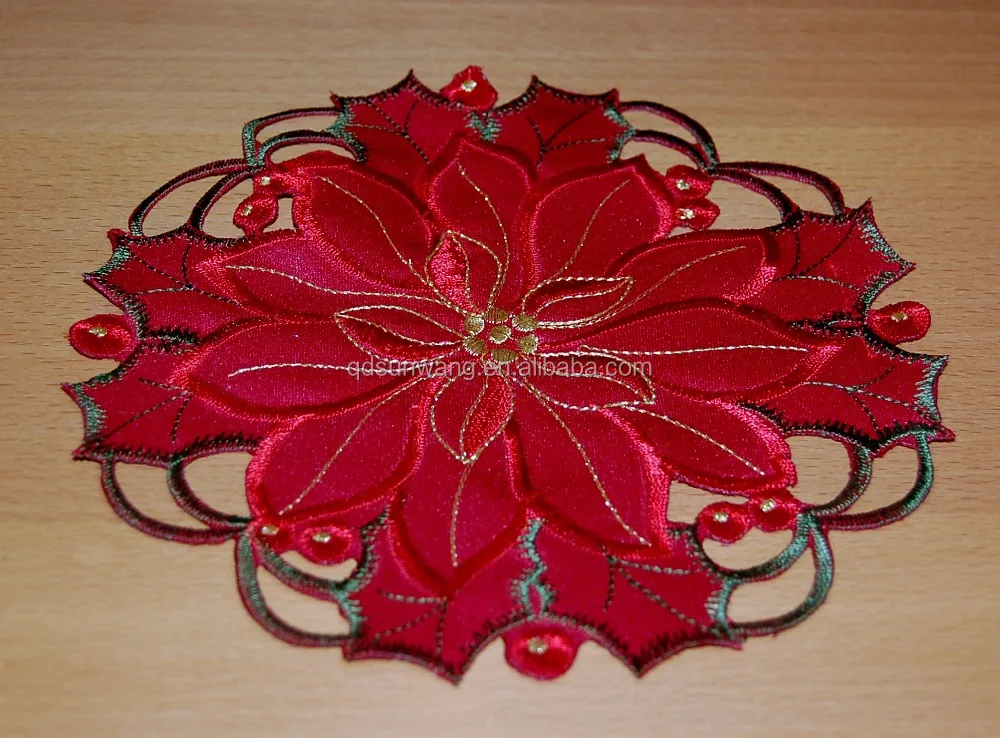 
christmas design embroidered doily and placemat with hand cutwork 