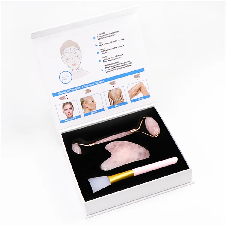 2019 100% best natural gua sha rose quartz pink natural jade ball roller massager tool for face