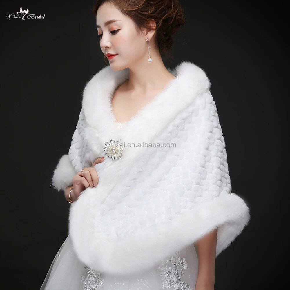 
LZP230 New Winter Style Off Shoulder White Fur Bolero Winter Wedding Shawls 