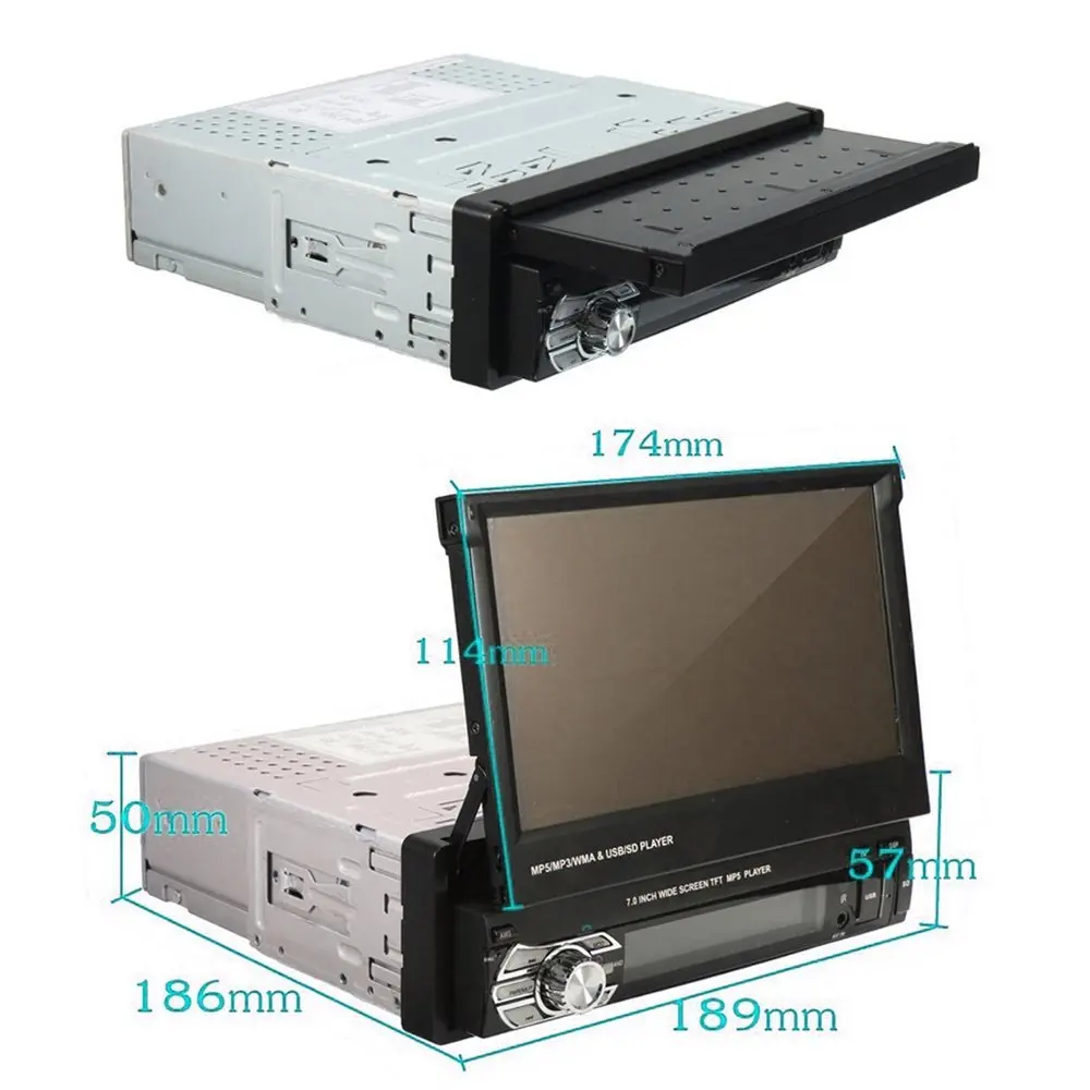 Автомагнитола Podofo стерео-система 1 Din со съемным сенсорным экраном 7 дюймов с поддержкой FM USB AUX SD MP5 и камерой заднего вида