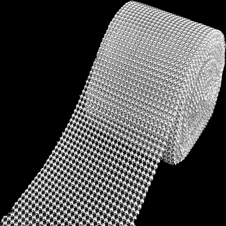 Stylish 18 row  Pearl mesh  silver rhinestone elastic ribbon wrap  for drop earrings decoration