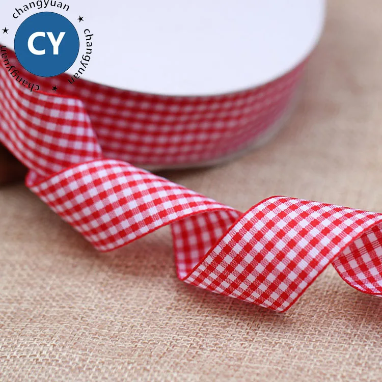 Wholesale red white  checked tartan ribbon plaid gingham scottish ribbon for gift wrapping