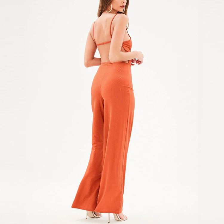 Women one piece sexy low back orange jumpsuit