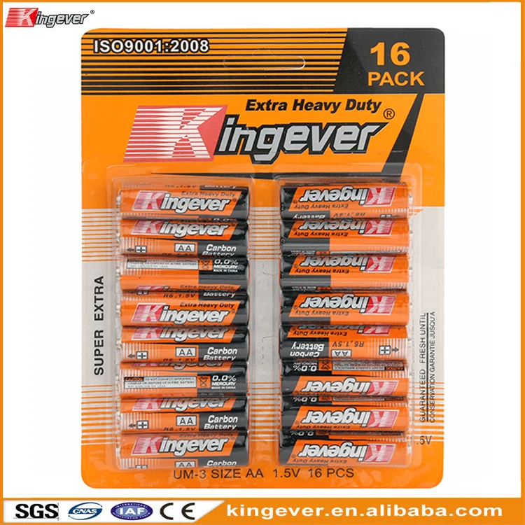 Super market packing 16PCS BLISTER CARD PACK R6 aa size battery for electronic toys