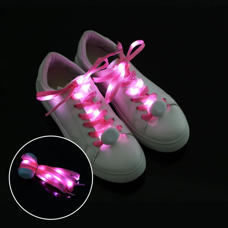 Yrunfeety Nylon LED Shoelaces Flat Glitter Shoe Laces Colorful Light Up Led Shoe Laces for Running Shoes Gift 9 Colors